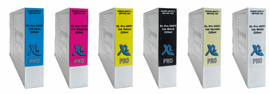Mutoh UH21 compatible inkten XL Pro CMYK wit en vernis cartridges 220ml