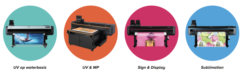 Mutoh printers voor watergebaseerde UV, UV & MP, sign & display en sublimatie